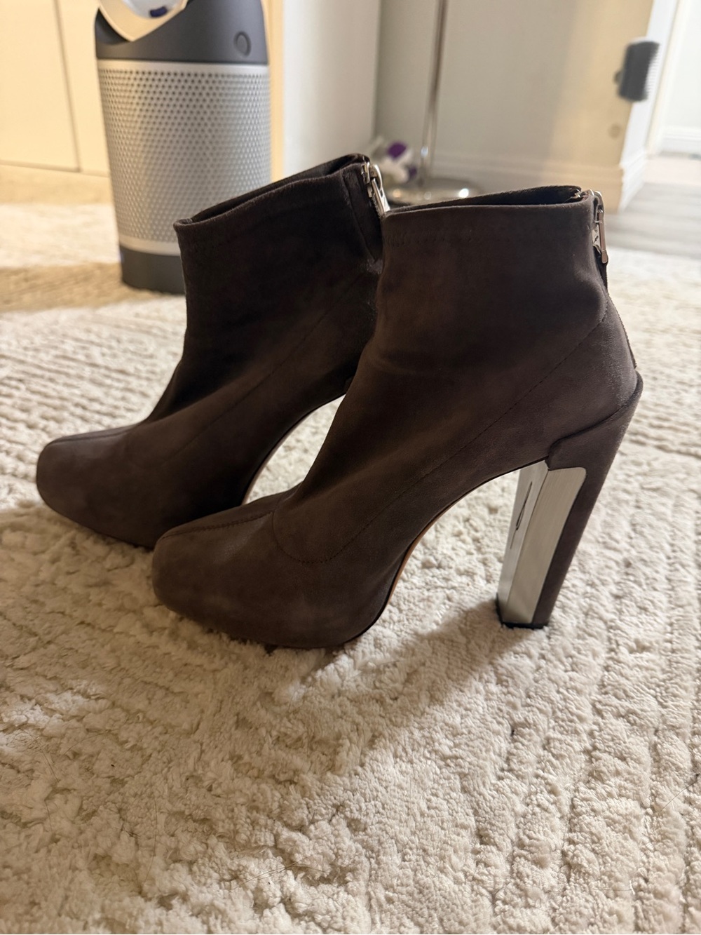 Brian Atwood Dark Brown Suede Platform Ankle Boots